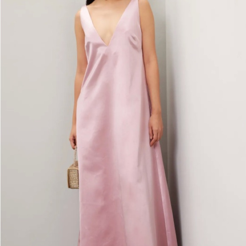 STAUD Satin V-Neck Maxi Dress in Pale Pink